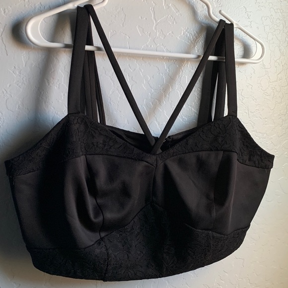 torrid Tops - Torrid Black Scuba & Lace Bustier Strappy Top | Torrid Plus Size 1/1X